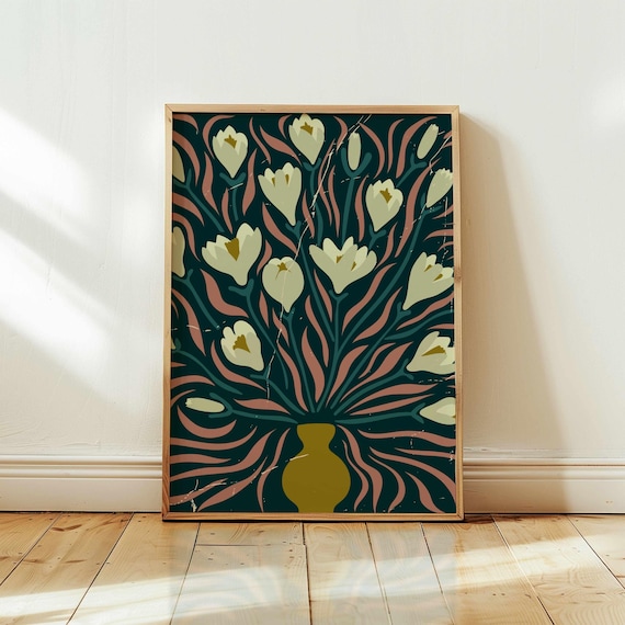 70s Floral Wall Art – Retro Matisse Style Botanical Print