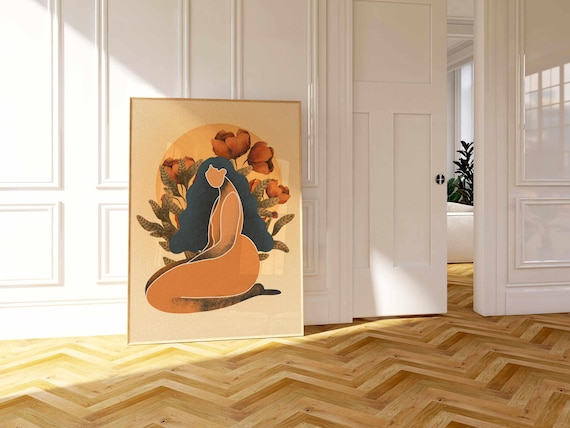 Black Woman Art Print: Curvy Feminine Portrait, Self Love Wall Art, Modern Boho Decor