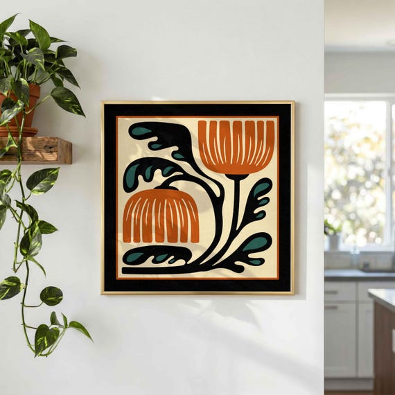 Mid Century Modern Floral Print: Scandinavian Botanical Wall Art, Vintage Inspired Decor