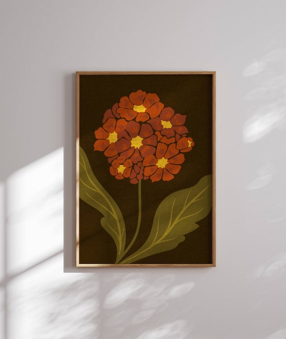Vintage Style Floral Print, 70s Wall Art, Retro Flower Poster, Moody Botanical Prints, Retro Wall Art, Groovy Wall Art, 70s Decor