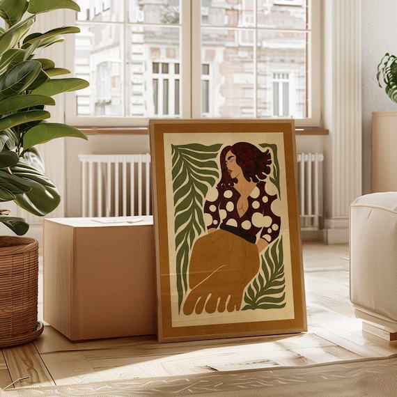 Abstract Woman Print, Feminine Boho Portrait, Retro Botanical Wall Art, Mid Century Modern Poster, Vintage Home Decor Gift