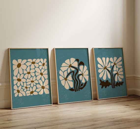70s Flower Print Set, Set Of 3 Prints, Matisse Wall Art, Funky Wall Art, Gallery Wall Set, Groovy Wall Art, Retro Poster Set, 70s Decor