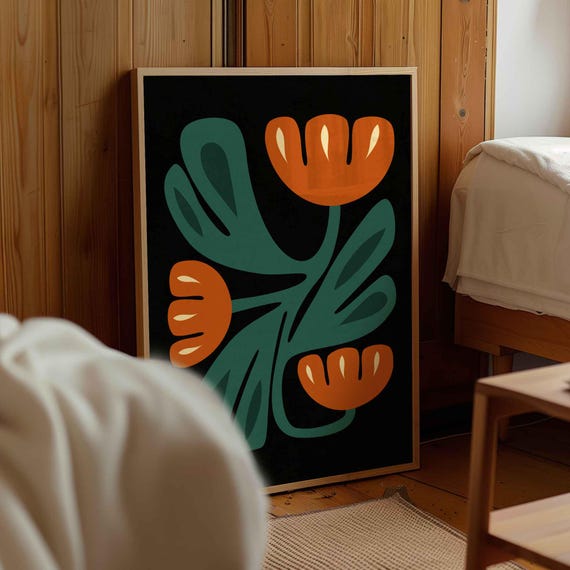 Mid Century Modern Floral Print — Scandinavian Botanical Wall Art, Vintage Decor