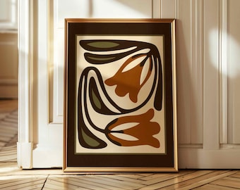 Retro Floral Print — Scandinavian Botanical Wall Art, Mid Century Modern Decor