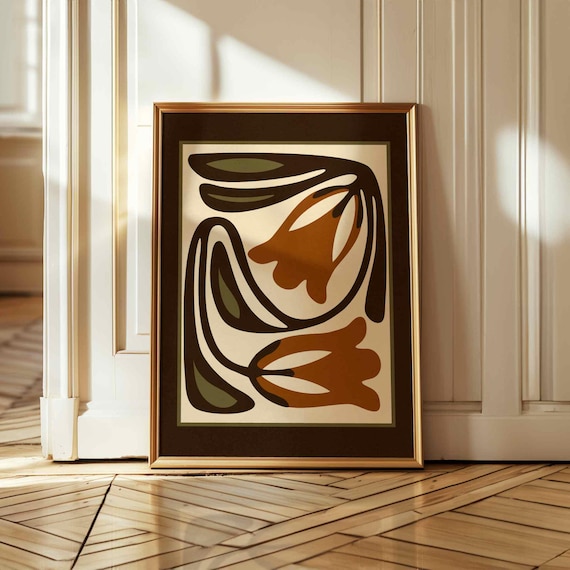 Retro Floral Print — Scandinavian Botanical Wall Art, Mid Century Modern Decor