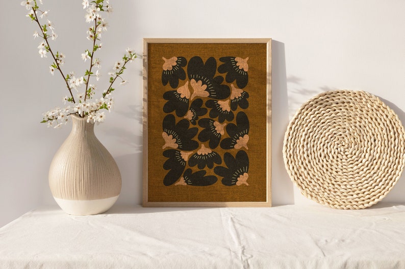 Broderie Crewel Murale Vintage MCM – Motif Floral, Années 70, 7" X 9" (occasion Y3)