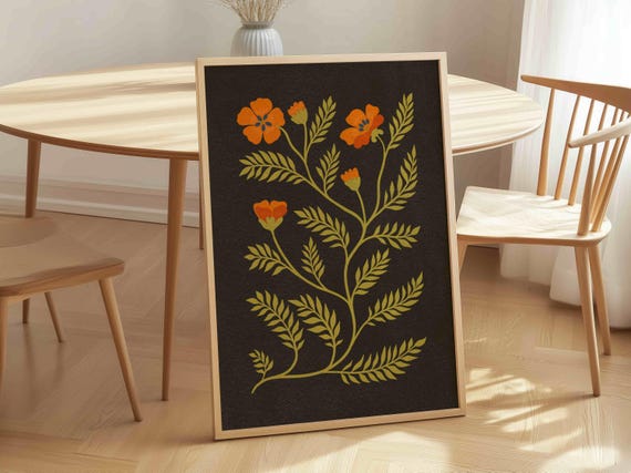 FRAMED Vintage Floral Print: Retro Botanical Wall Art, Moody Cottagecore Home Decor