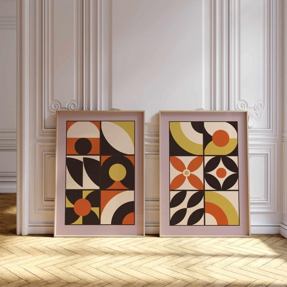 Geometric Bauhaus Print Set: Mid-Century Modern Abstract Wall Art