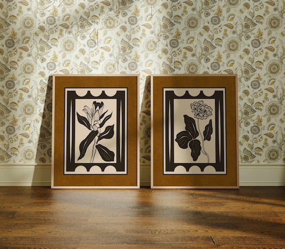 Vintage Botanical Print Set: Earth Tone Floral Wall Art, Cottagecore Home Decor