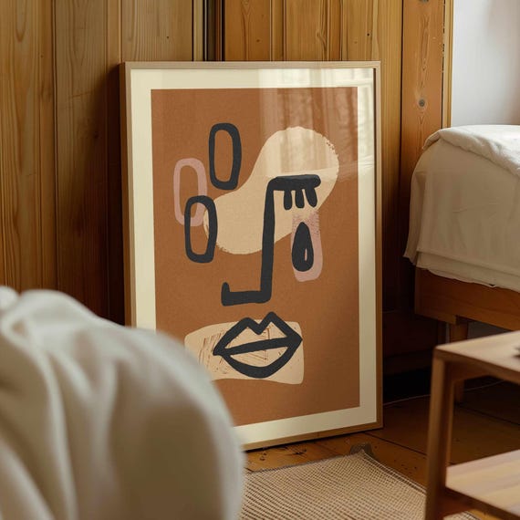 Abstract Face Art Print: Mid Century Modern Poster, Contemporary Scandinavian Home Decor