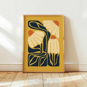 Abstract Floral Wall Art – Retro Daisy Print in Vibrant Summer Colors, Matisse Style Botanical Poster, Mid Century Modern Vintage Decor