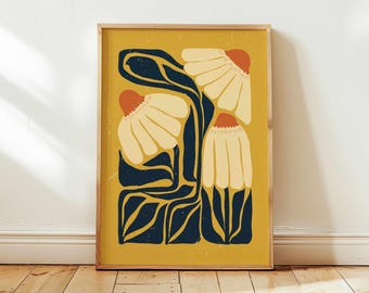 Matisse Stil Daisy Print: 70er Jahre Retro Blumen Wandbild, Mid Century Modern Dekor