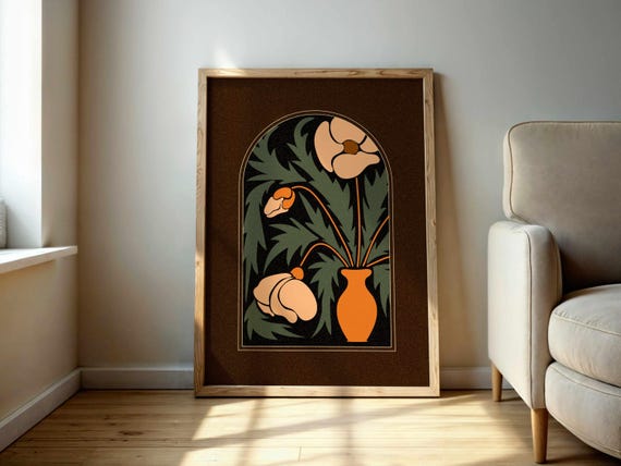 Groovy 70s Flower Poster, Retro Floral Print, 70s Wall Art, Matisse Wall Art, Vintage Style, Retro Wall Art, Mid Century Modern, Printed Art