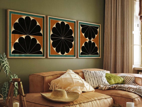 Mid Century Modern Floral Art Prints: Abstract Retro Gallery Wall Set, Eclectic Home Decor