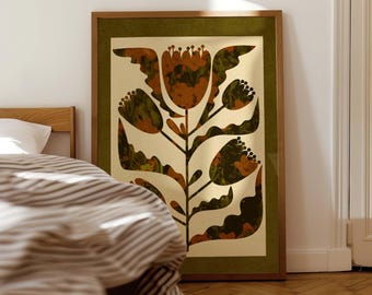Abstract Botanical Print: Retro Floral Wall Art, Vintage Mid Century Modern Boho Decor