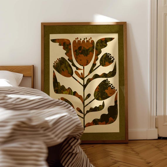 Abstract Botanical Print: Retro Floral Wall Art, Vintage Mid Century Modern Boho Decor