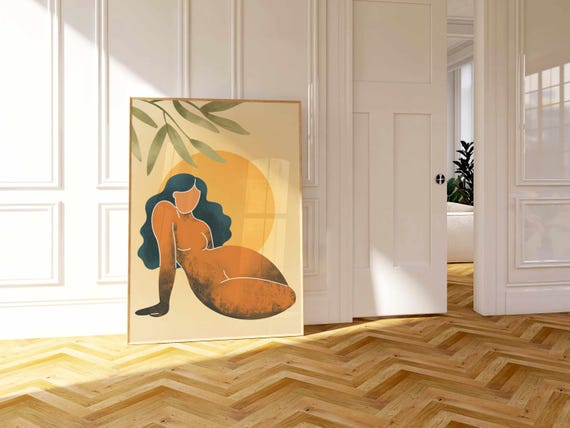 Black Woman Art Print: Curvy Feminine Figure Portrait, Self-Love Wall Art, Modern Boho Decor