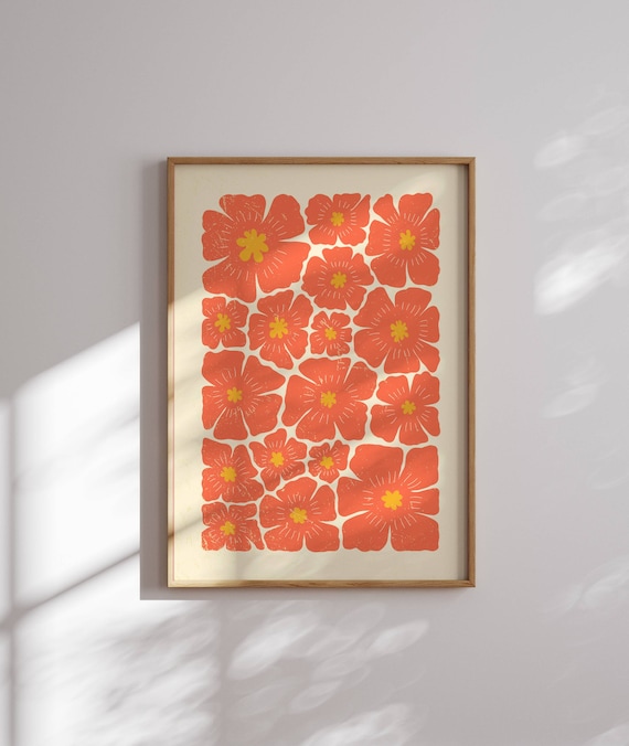 70s Groovy Flower Poster, Funky Poster Print, Retro Wall Art, Matisse Art Print, 70s Decor, Mid Century Art, 60s Wall Decor, 70s Inspired