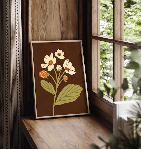 Vintage Strawberry Print — Retro Kitchen Botanical Wall Art, Moody Cottagecore Decor