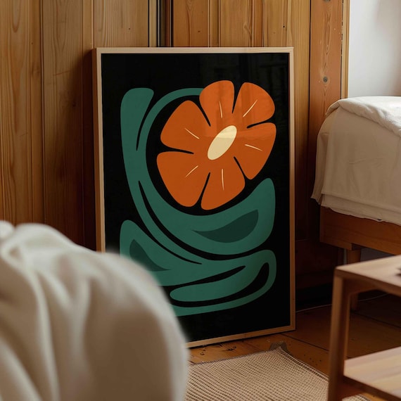 Mid Century Modern Floral Print — Scandinavian Botanical Wall Art, Vintage Decor