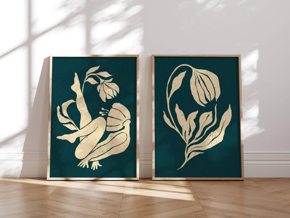 Abstract Retro Wall Art, Set Of 2 Prints, Gallery Wall Set, Mid Century Modern, Matisse Prints, Feminine Wall Art, Modern Eclectic Art