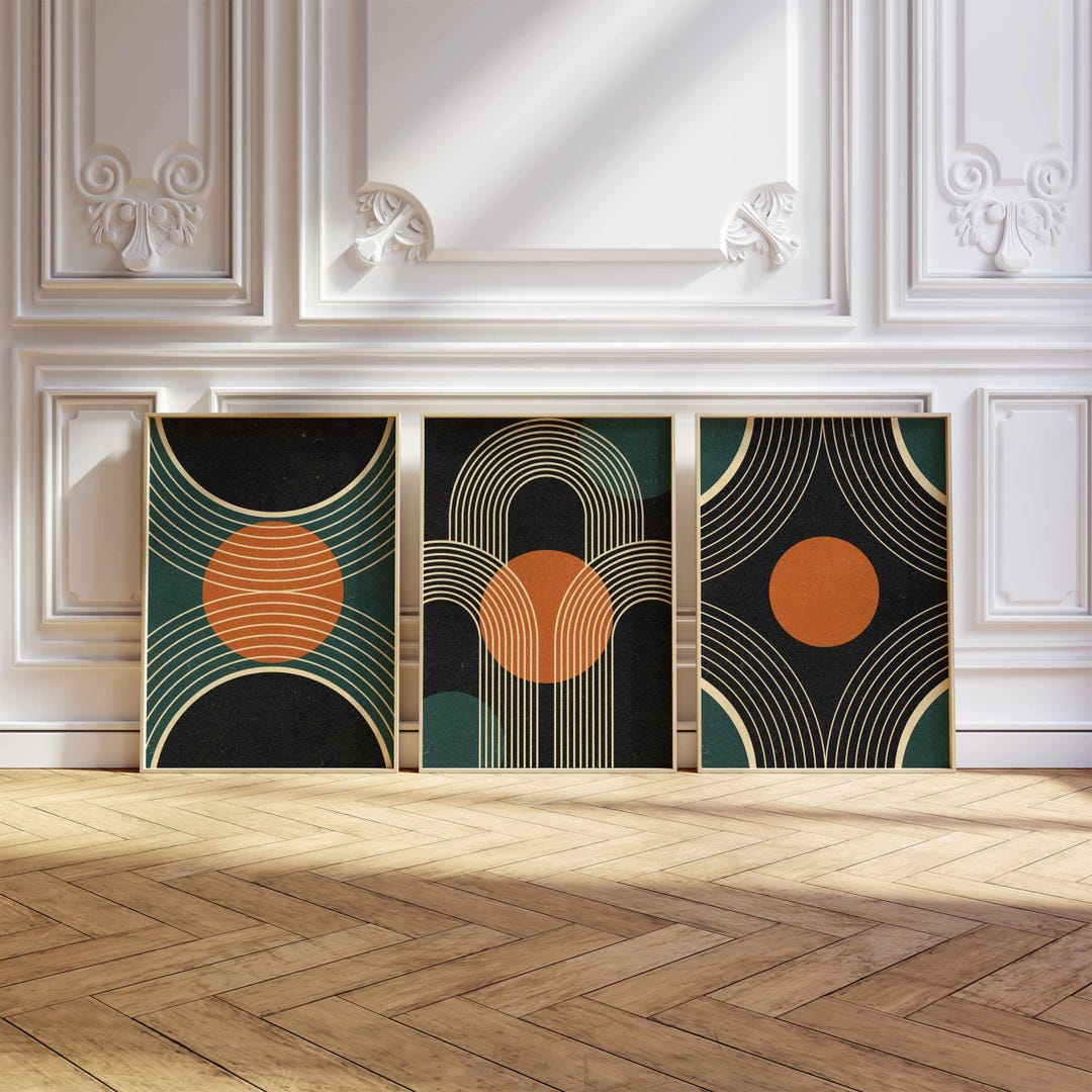 Mid Century Modern Wall Art Set of 3 – Abstract Geometric Prints ...