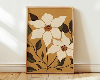 Vintage Blumendruck - Retro botanische Kunst, erdige Boho-Wanddekoration