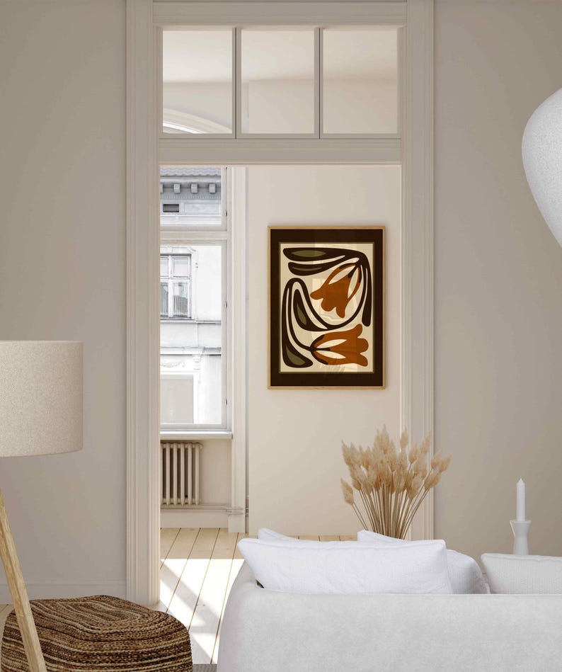 Retro Floral Print — Scandinavian Botanical Wall Art, Mid Century Modern Decor image 17