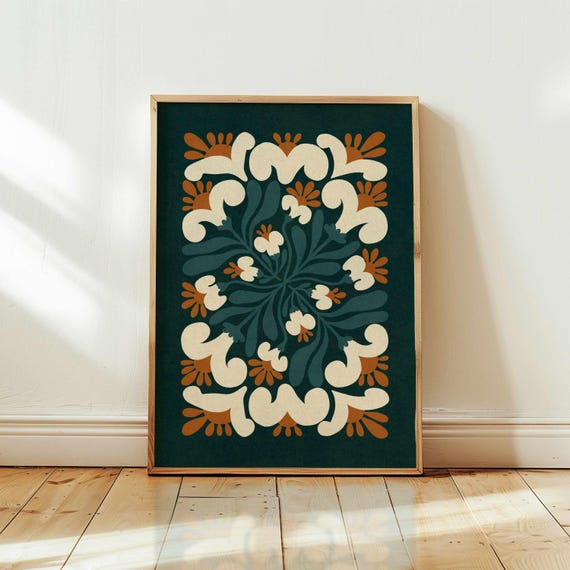 Retro 70s Floral Print: Abstract Matisse Style Wall Art, Mid Century Modern Decor