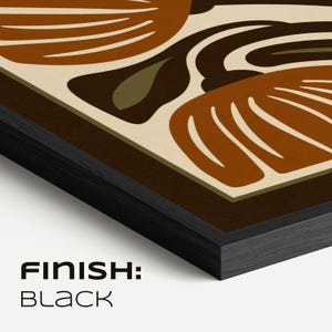 May include: Abstract art print in a black frame. The artwork features a beige background with brown and olive-green organic shapes. The text "FINISH: BLACK" is printed in white at the bottom.