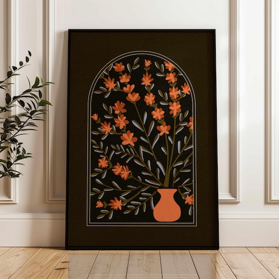 Mid Century Modern Floral Print: Retro Botanical Poster, Vintage Wall Decor