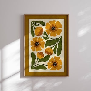 Stampa floreale estetica anni '70, arte murale retrò, stampe botaniche, poster retrò, arte murale floreale ispirata agli anni '70, arte murale di metà secolo, arredamento anni '70
