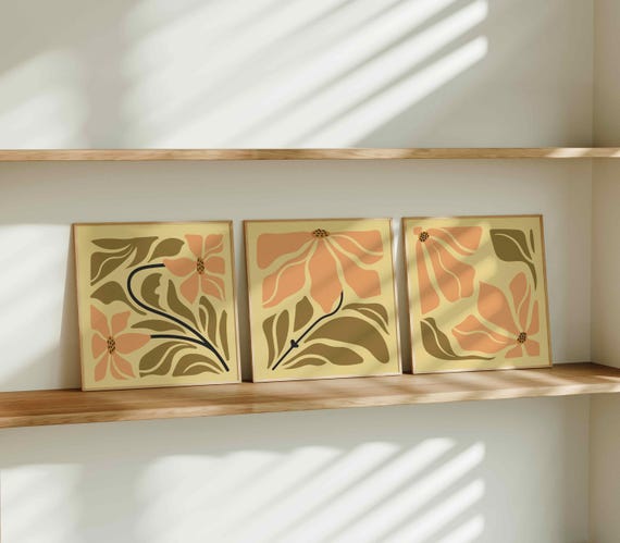 Retro Floral Print Set of 3: Mid-Century Modern Botanical Wall Art, Vintage Decor
