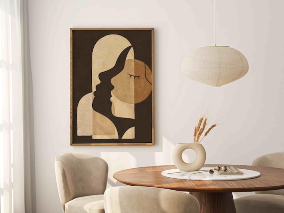 Minimalist Woman Portrait Art Print: Mid-Century Modern Wall Art, Neutral Scandinavian Decor