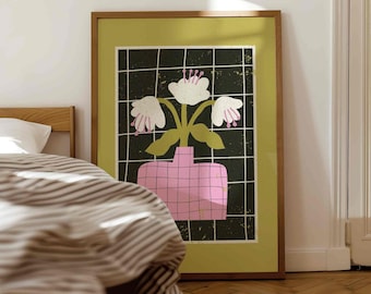 70s Groovy Floral Print: Retro Mid Century Modern Botanical Art, Abstract Flower Poster