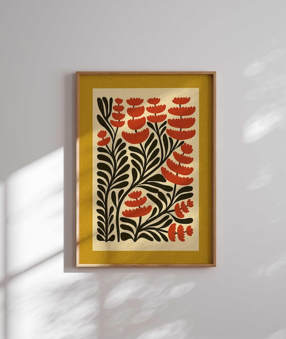 Lovely Retro Floral Print, Mid Century Modern Art, Retro Flower Wall Art, Matisse Print, Groovy 70s Decor, Colorful Wall Art, Mcm Art