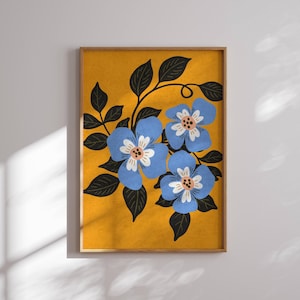 Stampa floreale retrò alla moda, ispirata agli anni '70, arte murale floreale, arte colorata, arte murale retrò, stile Mid-Century Modern, arte murale MCM, decorazioni murali estive