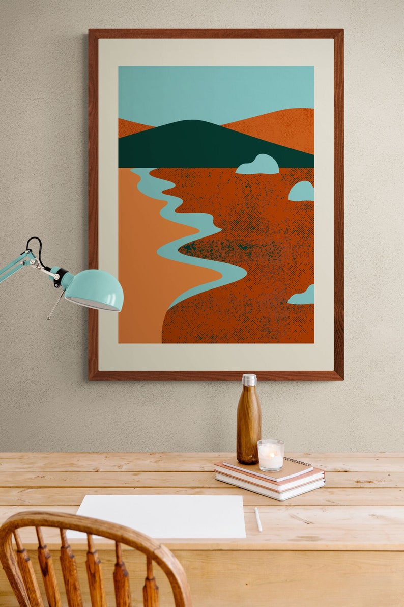 Retro Boho Beach Wall Art Print, Abstract Boho Mountain Print, Aesthetic Wall Art, Digital Download image 9