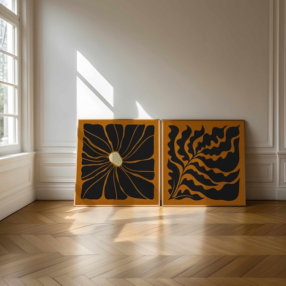 Matisse Flower Print Set: Groovy 70s Retro Wall Art, Mid Century Modern Boho Decor