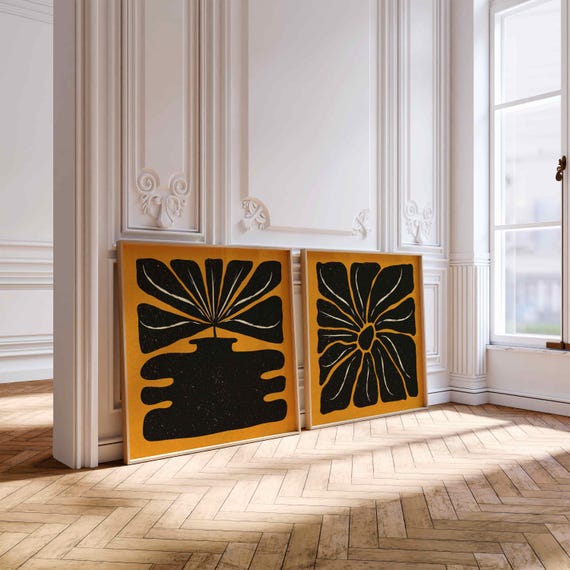 Mid Century Floral Print Set – Abstract Botanical Wall Art, Vintage Home Decor