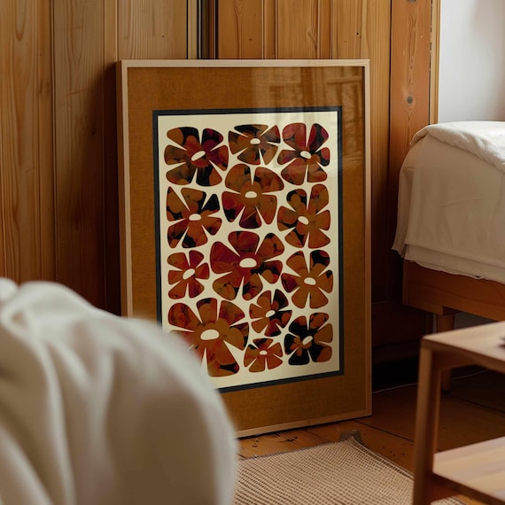 Abstract Botanical Print – Earthy Retro Floral Wall Art, Mid Century Modern Boho Decor