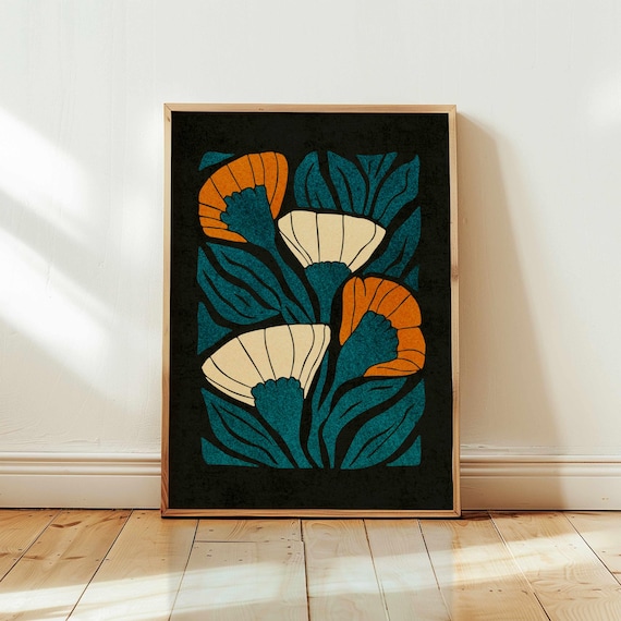 Mid Century Modern Floral Print — Abstract Retro Botanical Art, Eclectic Home Decor