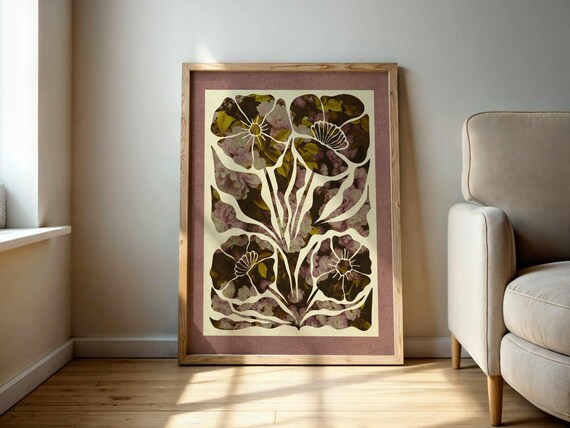 Abstract Botanical Wall Art, Retro Floral Print in Earthy Tones – Organic Plant Shapes for Cozy, Boho & Vintage Decor