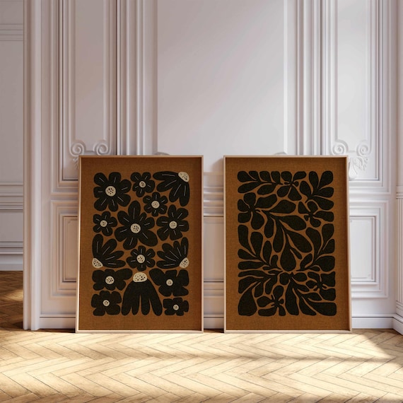 Retro 70s Flower Print Set – Abstract Botanical Wall Art, Earth Tone Boho Decor
