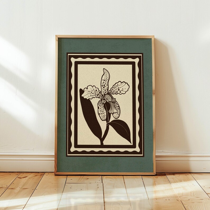 Framed Vintage Floral Print Set of 2 — Mid Century Modern Botanical Art, Scandinavian Decor One Print – Design 2