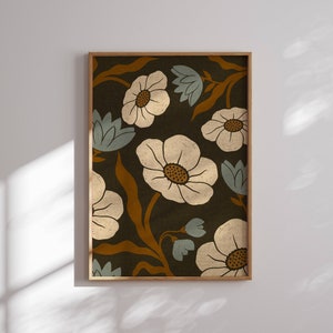 Precioso póster de flores de los años 70, obra de arte floral de los años 70, arte mural moderno, arte mural de mediados de siglo, decoración de los años 70, arte mural moderno, decoración cottagecore, arte retro