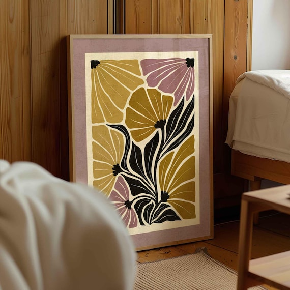 Retro Floral Print: Mid Century Modern Botanical Wall Art, Scandinavian Decor