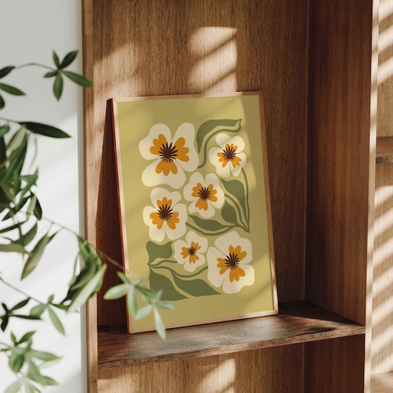 Retro Floral Print — Mid Century Modern Botanical Wall Art, Scandinavian Decor