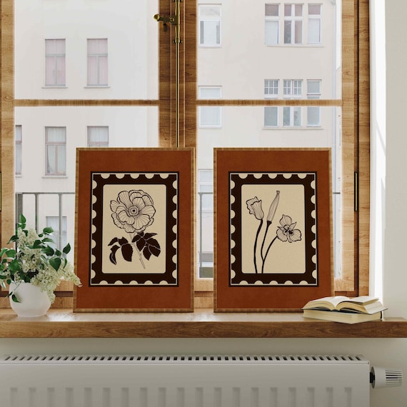 FRAMED Vintage Botanical Print Set: Rustic Floral Wall Art, Cottagecore Home Decor