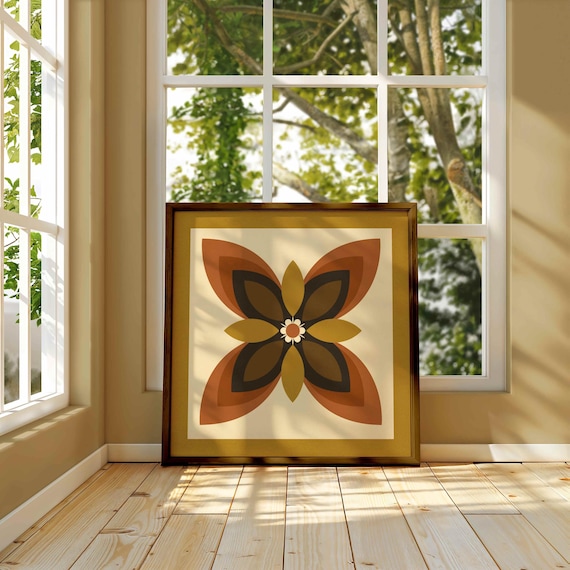Mid Century Modern Floral Print — Geometric Wall Art, Retro 70s Decor